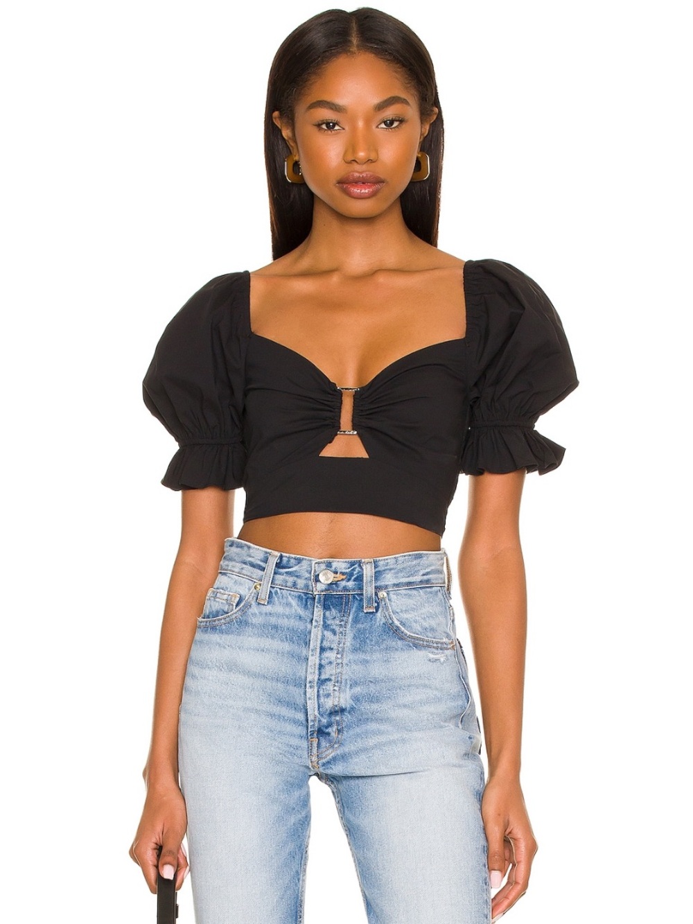 Revolve Elizabeth Puff Sleeve Crop Top in Black